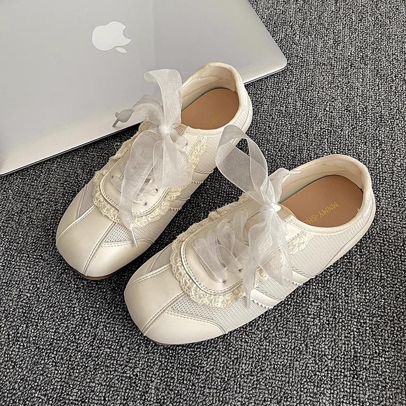 

Ballet style moral training shoes women s soft-soled mesh breathable 2025 summer new lace lightweight popular white shoes 40 белый