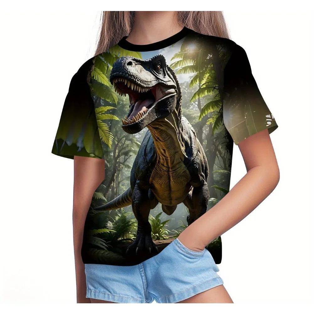 

Summer Men s Women s 3D Printing Jungle Tyrannosaurus Rex Graphic Quick-drying T-shirts Children s Daily Short-sleeved Tees Tops 140