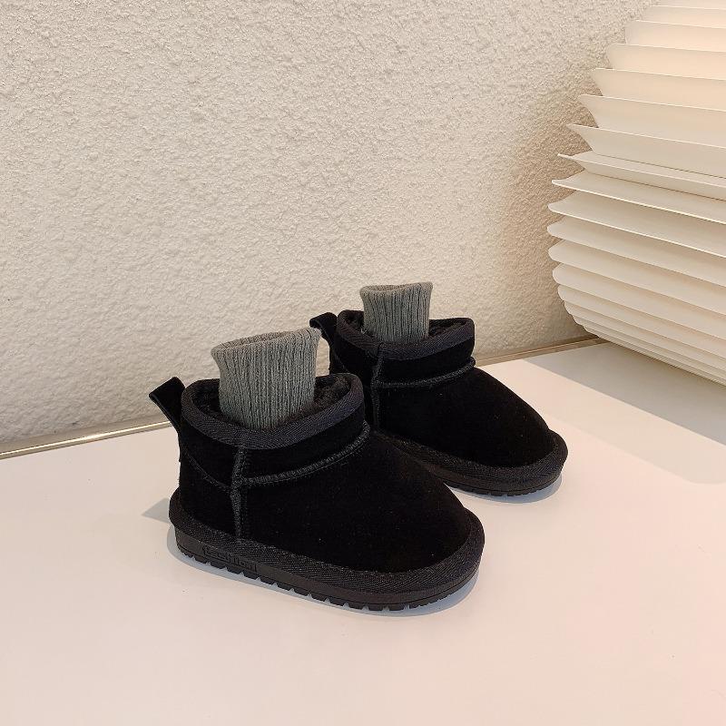 Korean solid color children's low-top matte leather snow boots girls' cotton boots short boots baby cotton shoes