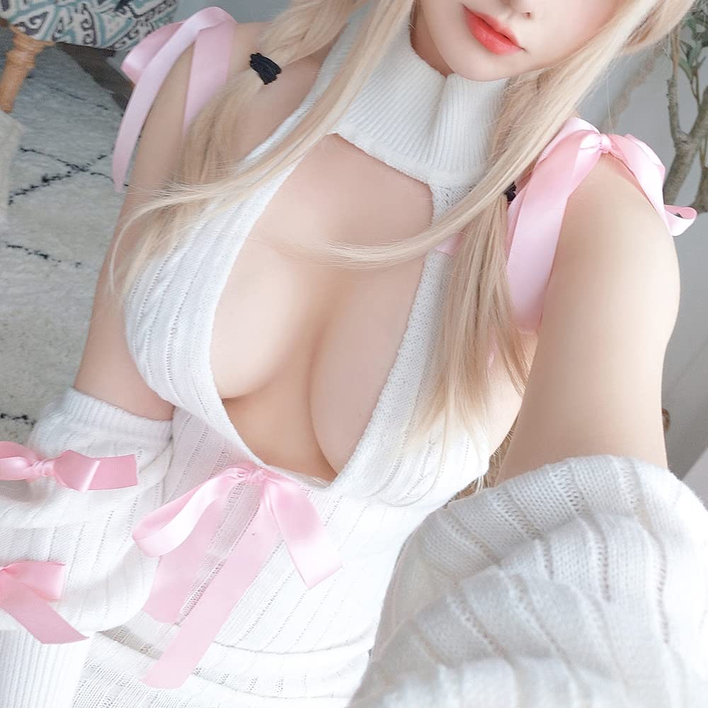 SHLYMP sweater Lolita knit back open chest sweater sexy cosplay erotic extreme lewd high neck fashion costume maid dress maid dress dumpling girl