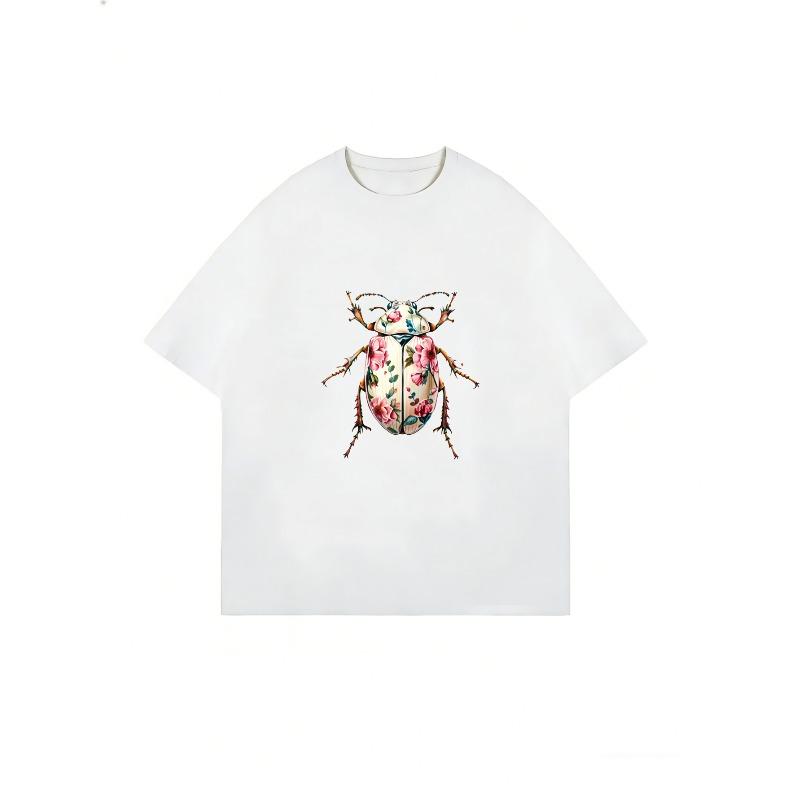 Oversized T Shirt Dress Black Floral Beetle Print Women Casual Summer Outfit