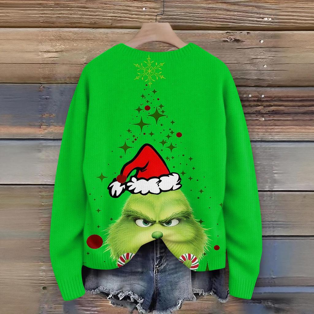 Gensere med lange ermer for kvinner O-hals Casual Søt trykk Strikket Oversized genser