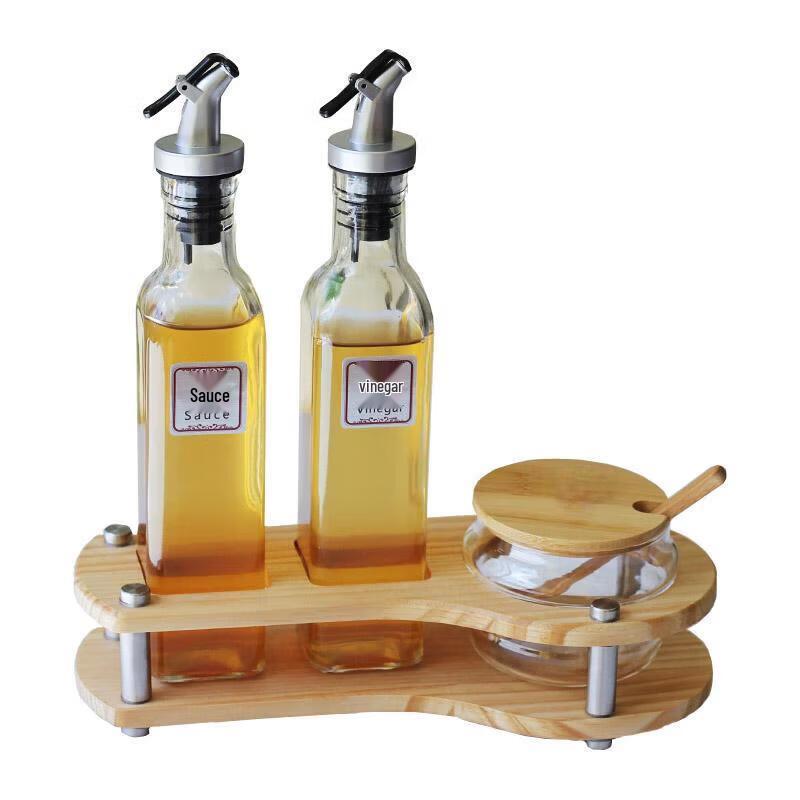 ZLIII 250ml Glass Condiment Set with Wood Base