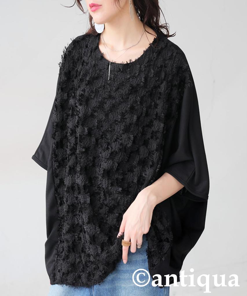 Antiqua Fringe Dolman Short One Size Black Women's Top, Print, Sleeve, Switchable, PA-03812, 05,