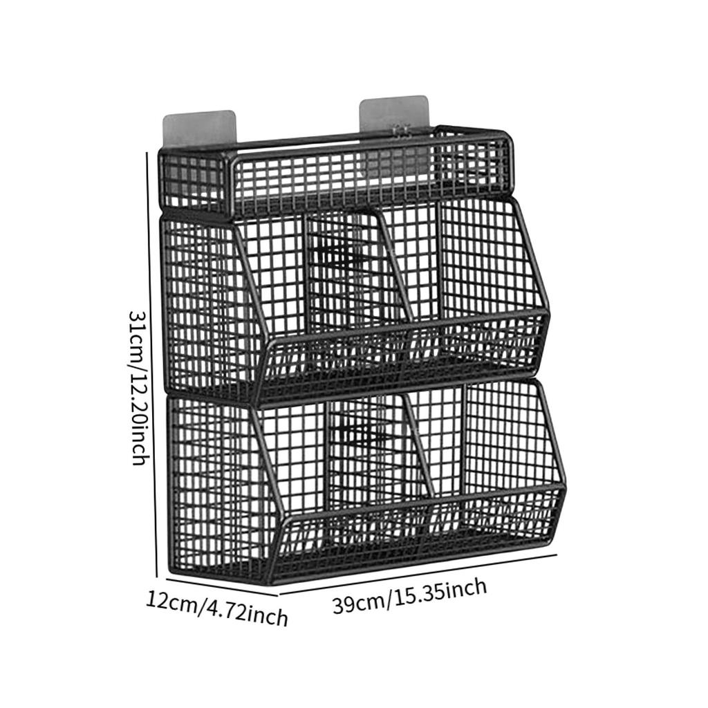 Wall Hanging Storage Basket Kitchen Onion Ginger Garlic Seasoning Spice Shelf Four Grids Drainage Basket for Countertop Organize