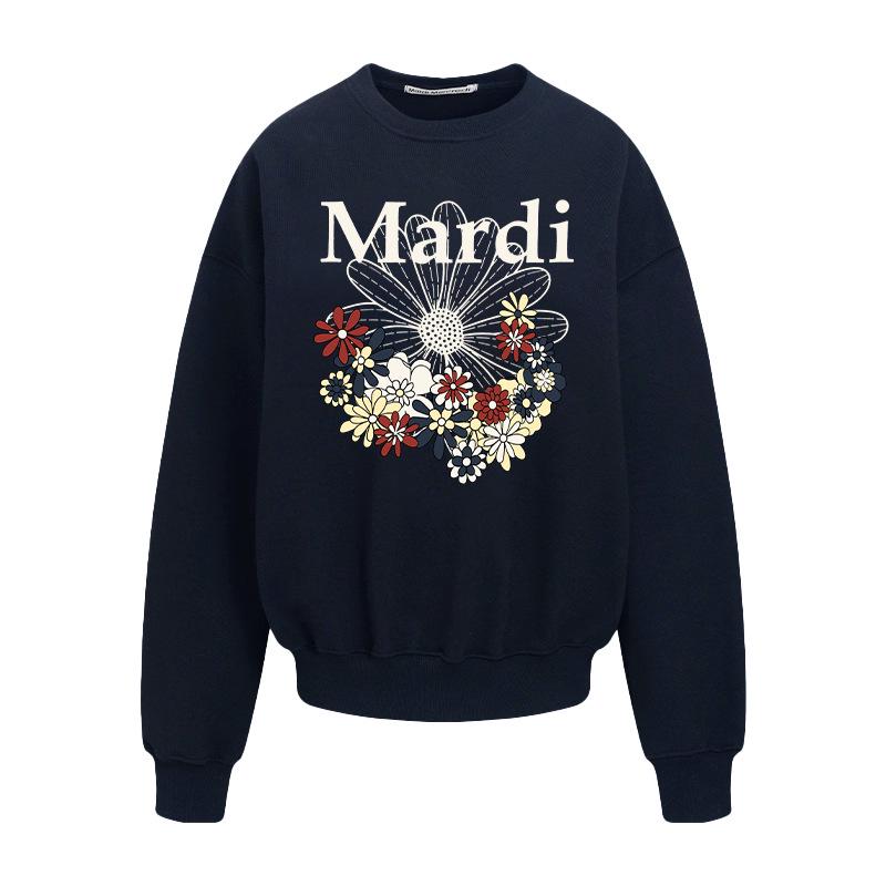 Auf Lager: Unisex-Sweatshirt im koreanischen Stil mit Blumenprint & Buchstaben-Design, Rundhalsausschnitt.