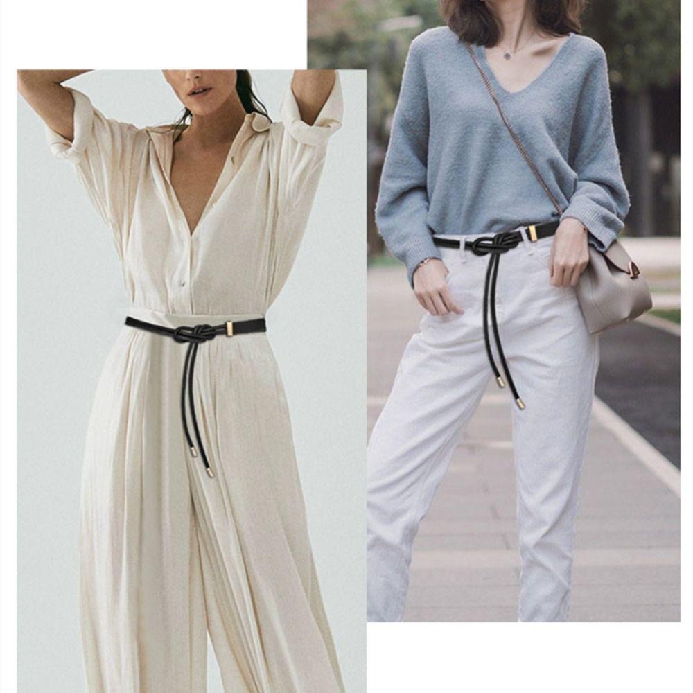 Non-hole Thin Belt Lace-up Adjustable Waistband Fashion Knot Style Belts  Woman