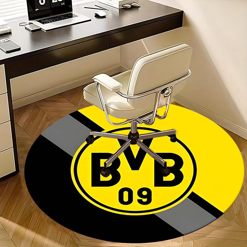 BVB, Боруссия Дортмунд Коврик под стул Круглый ковер Ковер для офиса, Машинная стирка, Нескользящий, Подходит для гостиных, спален 80cm