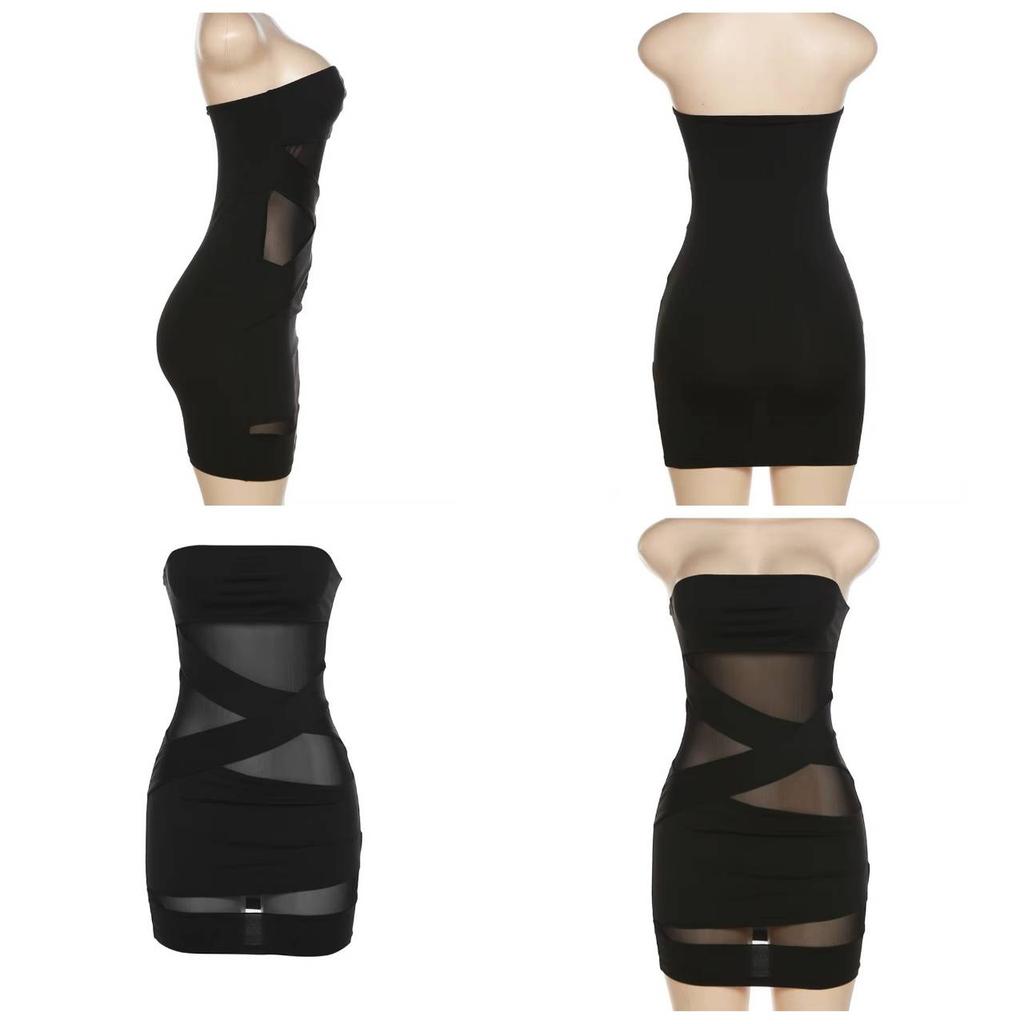 Parti Askısız Elbise Kadın Yama İşi File Yaz Parti Kıyafeti Kolsuz Gece Yarısı Seksi Kalça Mini Bodycon Dar Kulüp Kıyafeti