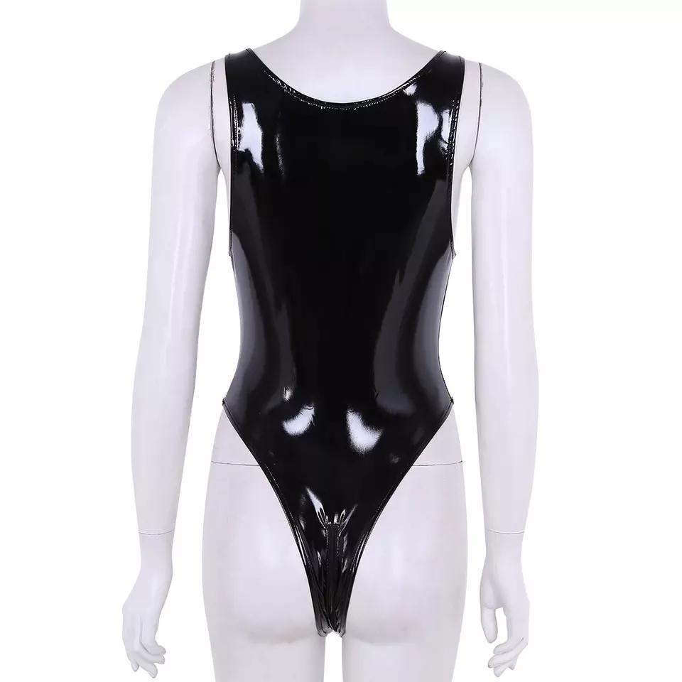 Sexy Body in pelle lucida con cavallo aperto per donne Porno erotico caldo Seno esposto Body in lattice lucido senza cavallo Sexi