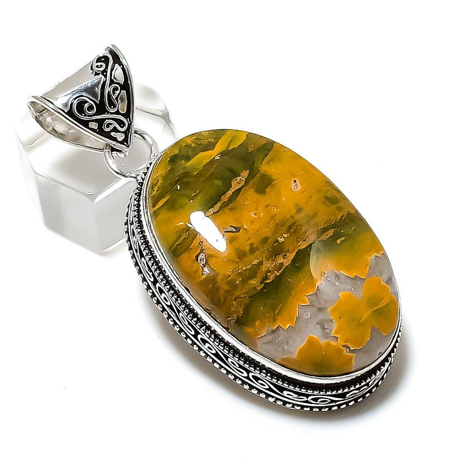 Ocean Jasper Gemstone Handmade 925 Sterling Silver Jewelry Pendant 2.25" i0E90