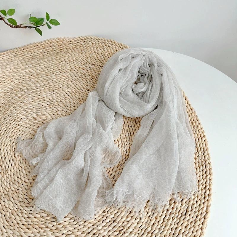 

Retro Wrinkled Solid Color Wool Scarf Versatile Summer Double-Use Large Pashmina Lightweight Breathable Scarves 90x200cm 90X200CM