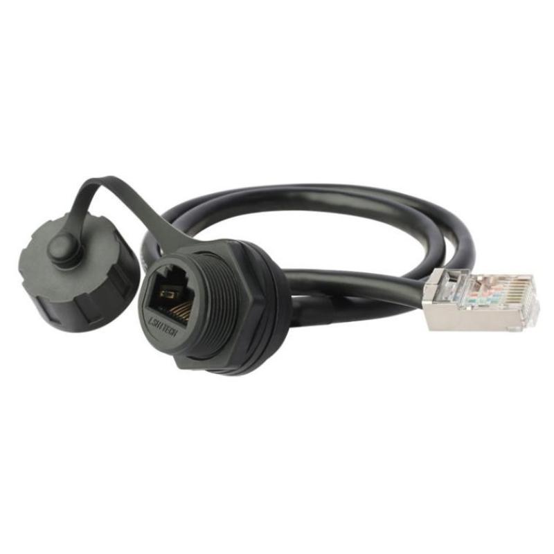 Lr20 M20 Waterproof Rj45 Network Cable Connector 8P8C Cat6 Signal Adapter 0.3M To 1M Extension Network Wire With Cap
