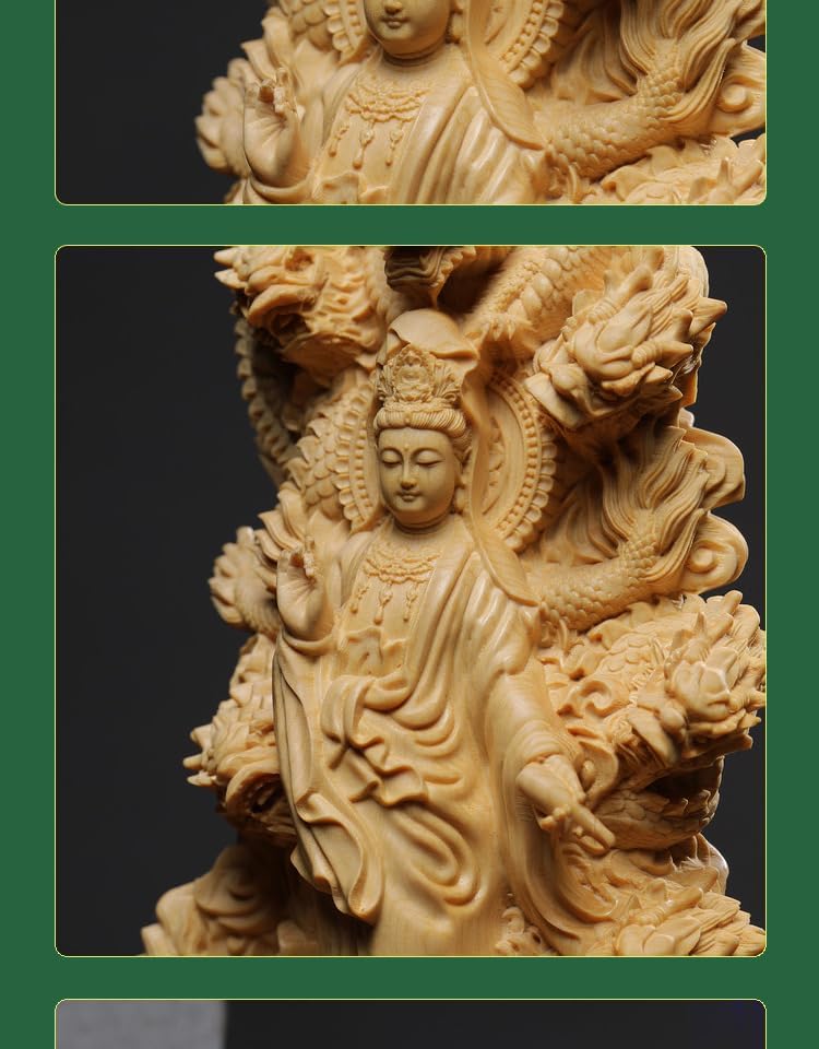 Dragon God Buddha Statue [Nine Dragon Kannon Bodhisattva] Kannon Ornament for Good Fortune and Prosperity, for Buddhist Altar, Hinoki Wood Carving (He