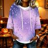 Women's Halloween Printed Hooded 3/4 Sleeve Casual Loose Fit Pullover