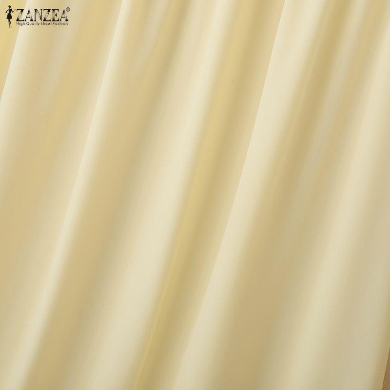 ZANZEA Women Casual Round Neck Mesh Splice Short Sleeve Loose Dress