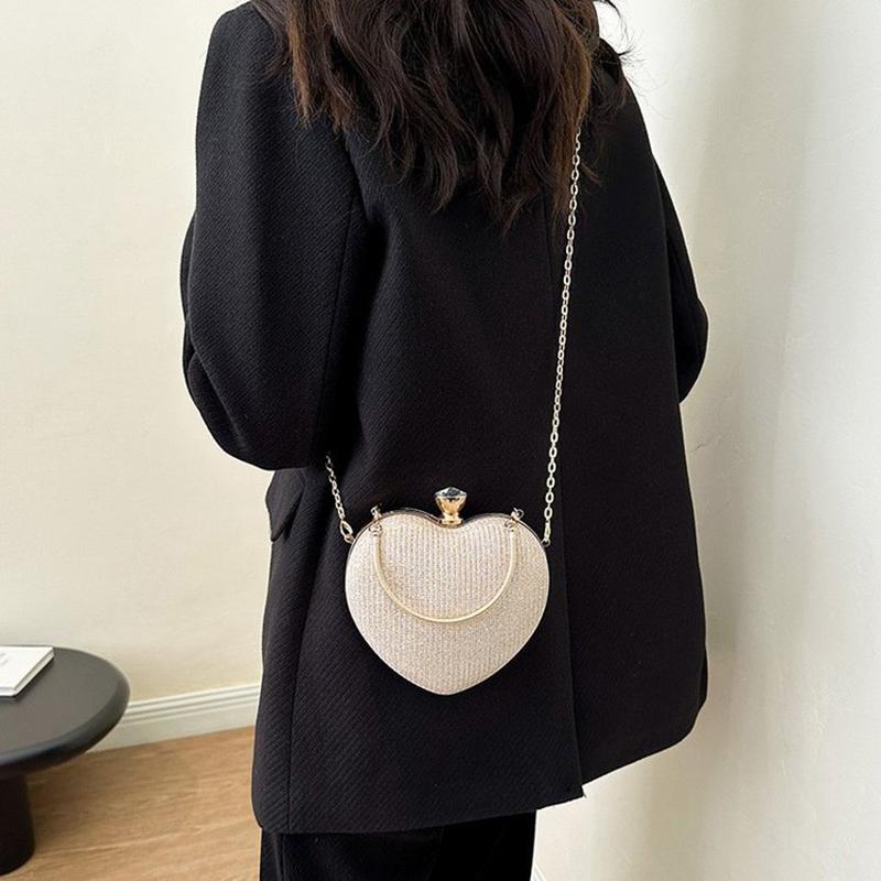 Yogodlns Evening Clutch Bag Women Bag Shiny Handbag Heart Shape Clutches Bag Fashion Chain Shoulder Crossbody Bag Luxury Lady Purse