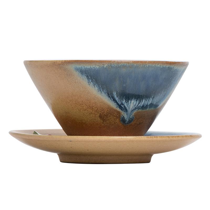 Retro Style Ceramic Cup Coarse Pottery Ceramic Cup Creative Flying Saucer Coffee Cup Saucer Set