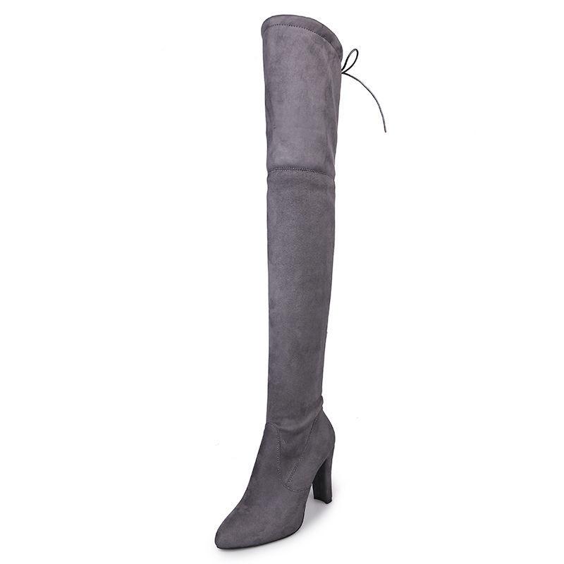 43 yards, pointed toe high heels, over the knee boots, thick heels, slim boots, women's slim elastic boots, European and American plus-size boots