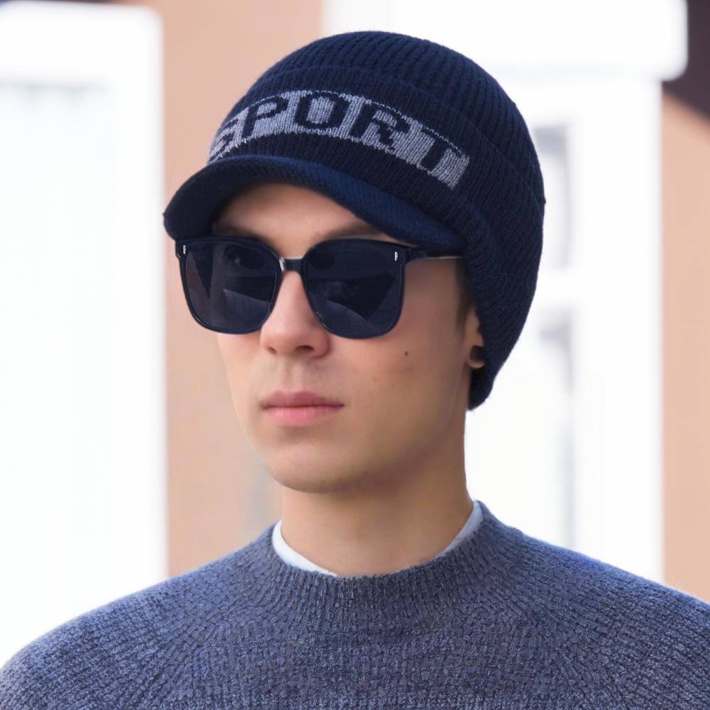New Style Fashion Winter Hat Fur Lined Beanie Warm Brim Cap Stylish Hats For Men Outdoor Thicken Ski Sports Knitted Warm Hat
