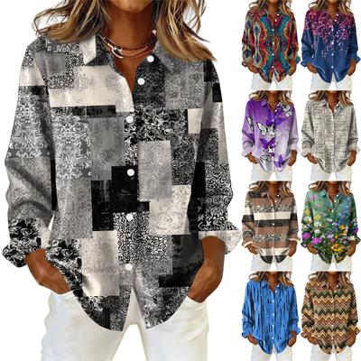 Women's Shirt With Floral Print Buttons, Long Sleeved Casual Regular Shirt  Blouses Casual Plus Size Basic Tops