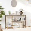 Mesa de Console de Três Níveis com Prateleiras de Armazenamento e Tampo com Efeito Mármore, 120 cm, Branco e Dourado