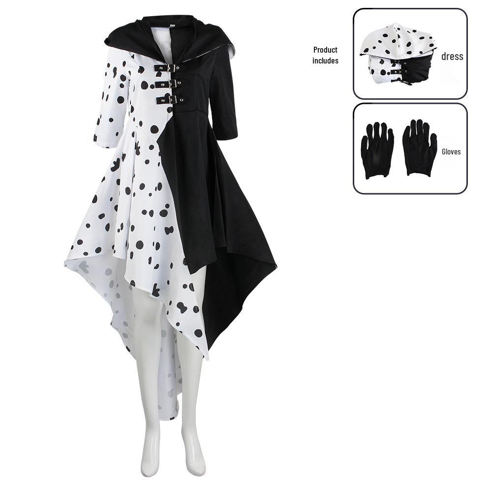 Black & White Cruella de Vil Cosplay Dress - 101 Dalmatians Theme M
