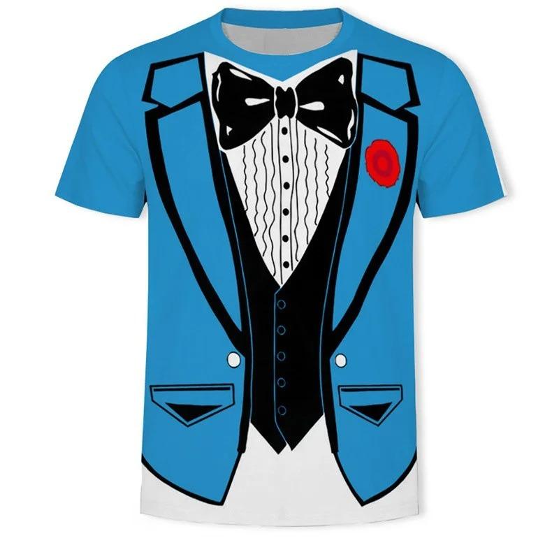 2026 Nuova Moda Estiva Versatile Divertente Finto Smoking Maglietta 3D Papillon Magliette Stampate 3D Uomo Streetwear Estivo