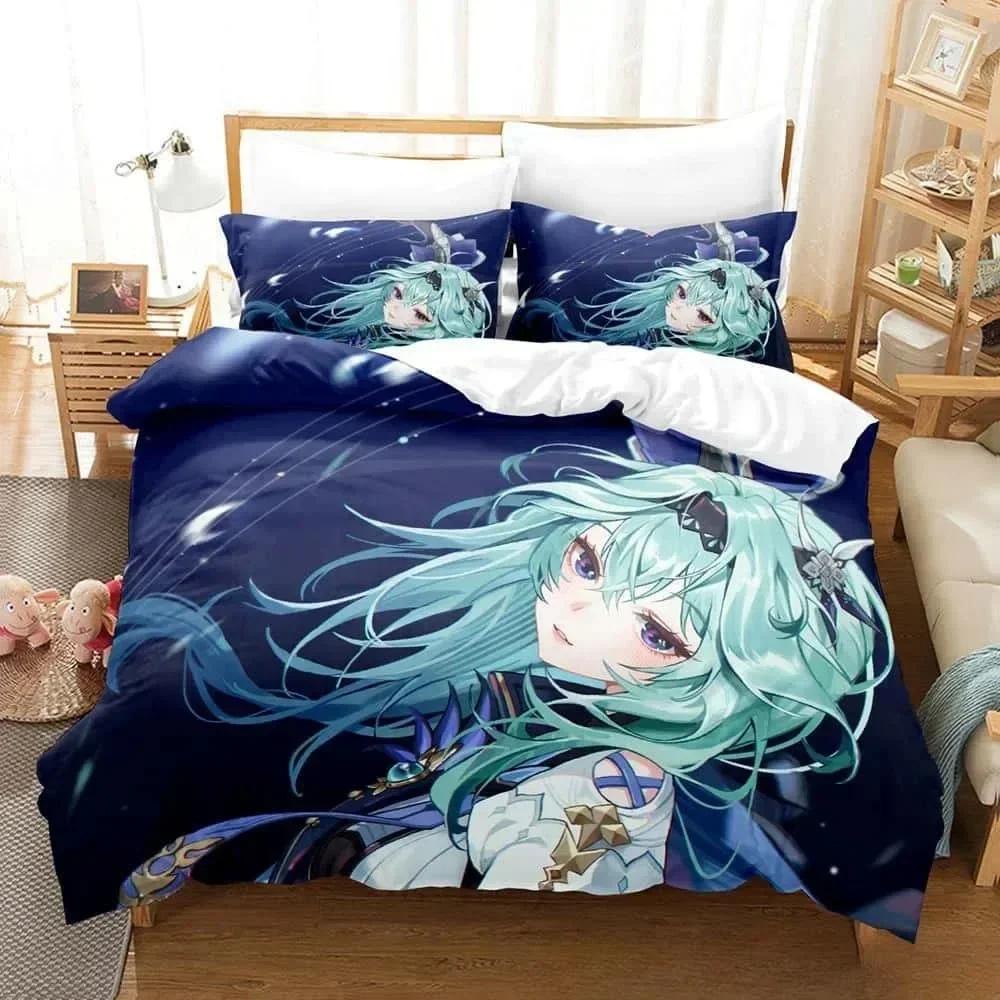 Kawaii Anime Genshin Impact Eula Lawrence Bedding Set Single Twin Full Queen King Size Bed Set Adult Kid Bedroom Duvetcover Sets
