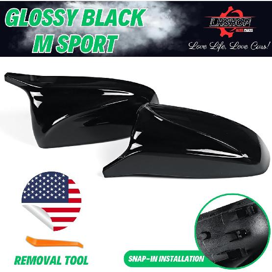 M Style Replacement Rear View Mirror Cap Cover for 2007-2013 BMW X5 E70 X6 E71 Exterior Accessories Tuning Parts, Glossy Black - 1 Pair (Left-Right)