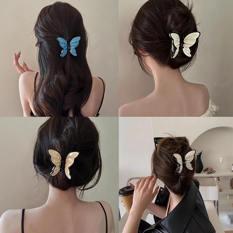 Kadın Kızlar İçin Vintage Sade Üç Boyutlu Kelebek Köpekbalığı Klipsleri Büyük Saç Pençesi Tokalar Saç Aksesuarları