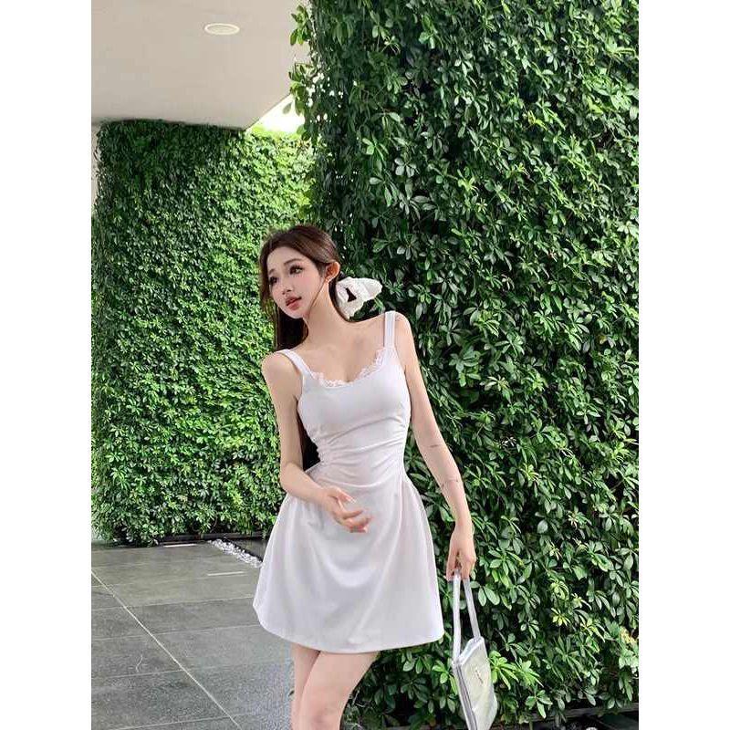 French Lace Splicing Sleeveless Suspender Dress Women's Summer Pure Desire Wind Slim Fit Niche Thin a Word Short Skirt
