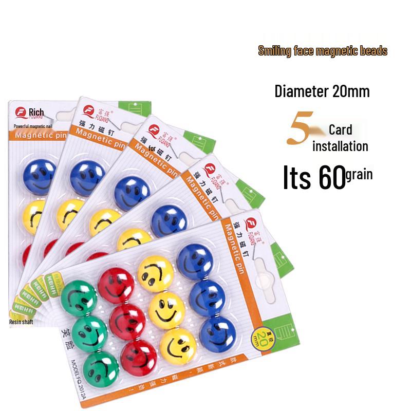 Smiley Face Magnetic Buttons: Colorful, Strong Magnets for Whiteboards & Chalkboards