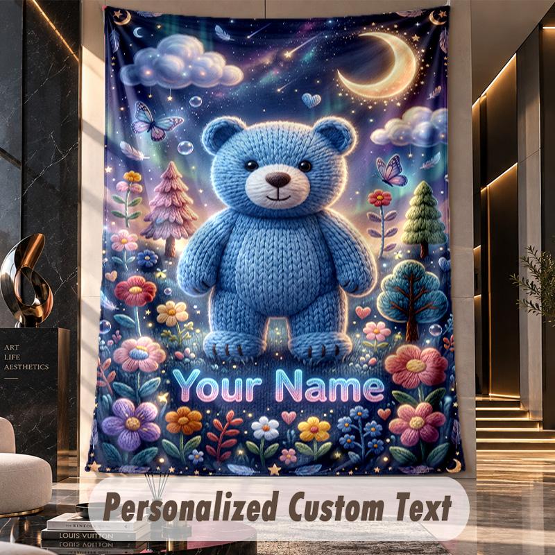Teddy Bear (284) Theme Custom Tapestry Personalized Custom Name Text Wall Hanging Tapestry Home Decor Background Cloth