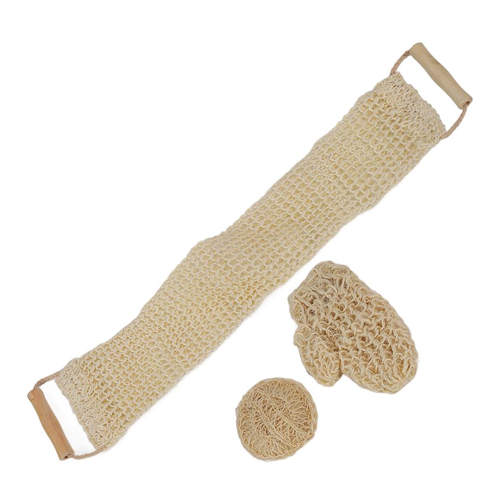 3pcs Body Scrubber Set Exfoliating Sisal Glove Deep Clean Shower Loofah Set for Home