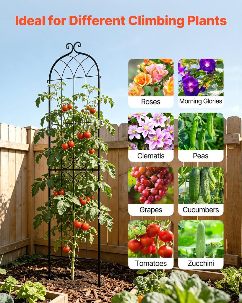 Garden Trellis, 220 X 52.5 Cm Rose Trellis, 4 Packs Garden Flower Rose Trellises with Powder-Coated Finish & Convenient Locking Design, Plant Support