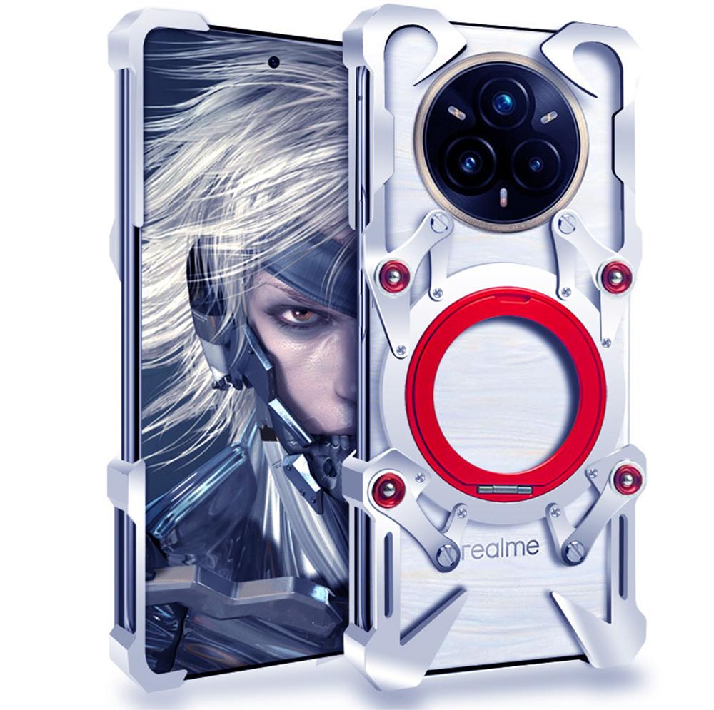 For Realme 14 Pro 5G Bumper Case Kickstand Aluminum Alloy Magnetic Phone Cover with Wrist Strap