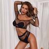 Σέξι γυναικεία κοστούμια σετ εσωρούχων Fishnet μακρυμάνικο Σετ στρινγκ σουτιέν