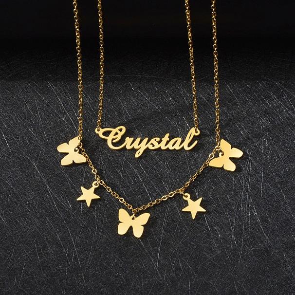 Atoztide Personalized Custom 2 Layer Names Pendant Necklace for Women Stainless Steel Heart Cross Fashion Christmas Jewelry Gift