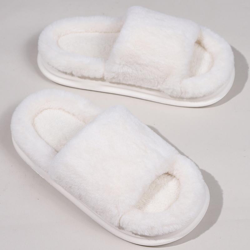 Fashion Fashion Open Toe Cotton Slippers for Women Soft Faux Fur Warm Cotton Slippers Woman Indoor Slip On Non Slip On Fur Slides Mujer