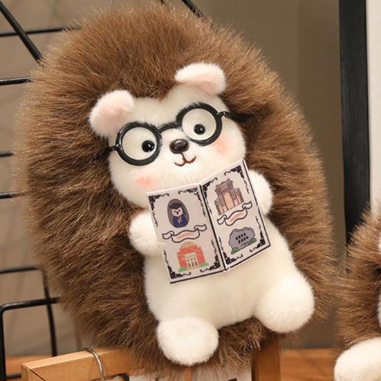 Hedgehog Plush Toy with Glasses & Book Soft Stuffed Animal Fluffy Hedgehog Plush Cute Animal