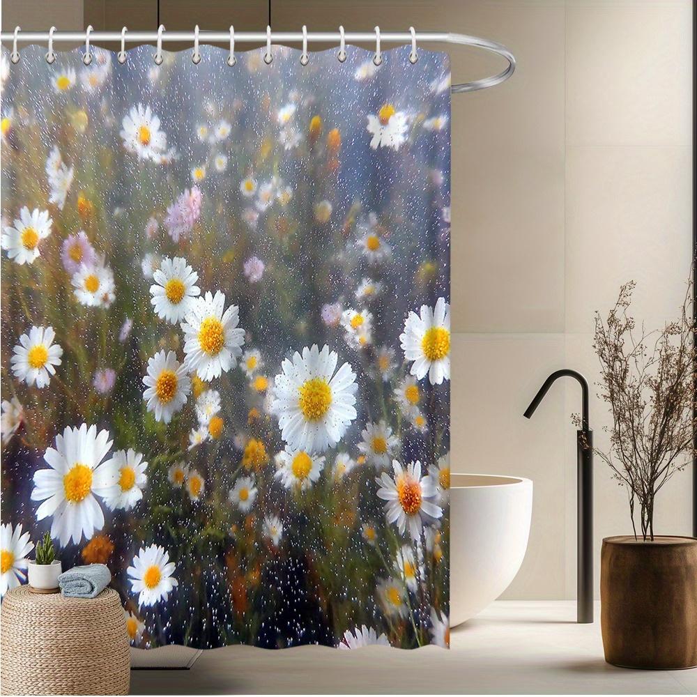 

Daisy Flower Shower Curtain, Fade-Resistant Polyester, White & Yellow Daisies Meadow Design, Machine Washable, 12 Hooks W60H190(CM)-1 Pcs