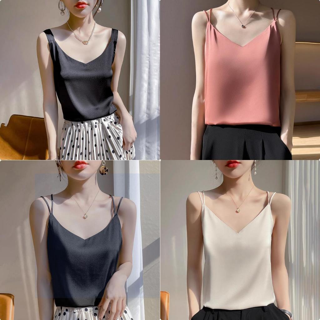 Acetate Material Sleeveless Top With Double Strap Design For Casual Women Wear