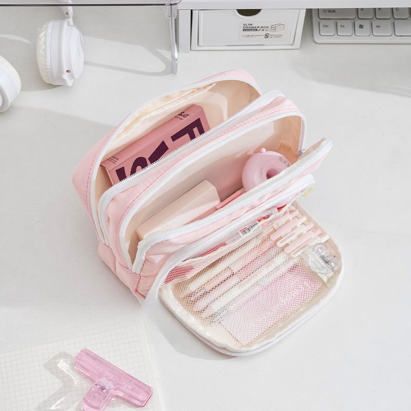 

Pencil Case 3 Layers Cute Pen Bag Large Capacity Organizer Pouch for Student Back to School Supplies Stationery for Student рожевий