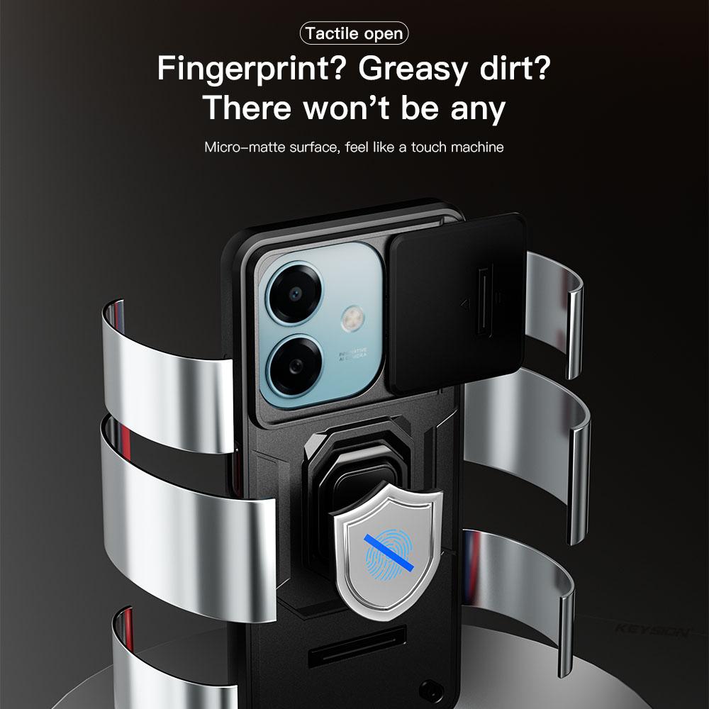 KEYSION Shockproof Armor Case for OPPO A3 5G A3X Slide Camera Lens Protection Ring Stand Phone Back Cover for OPPO A40 A40m