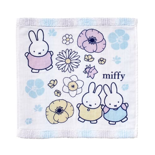 Nishikawa Miffy Washcloth, 34x35cm, Washable, 100% Cotton, Blue, XT35708603, DB5603, Cheerful Smile