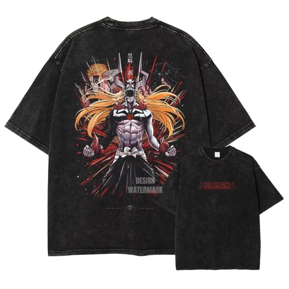 Japanese Anime Men's Graphic T Shirts Vintage Washed Oversized Women's Short Sleeved Tee Tops Streetwear Clothes