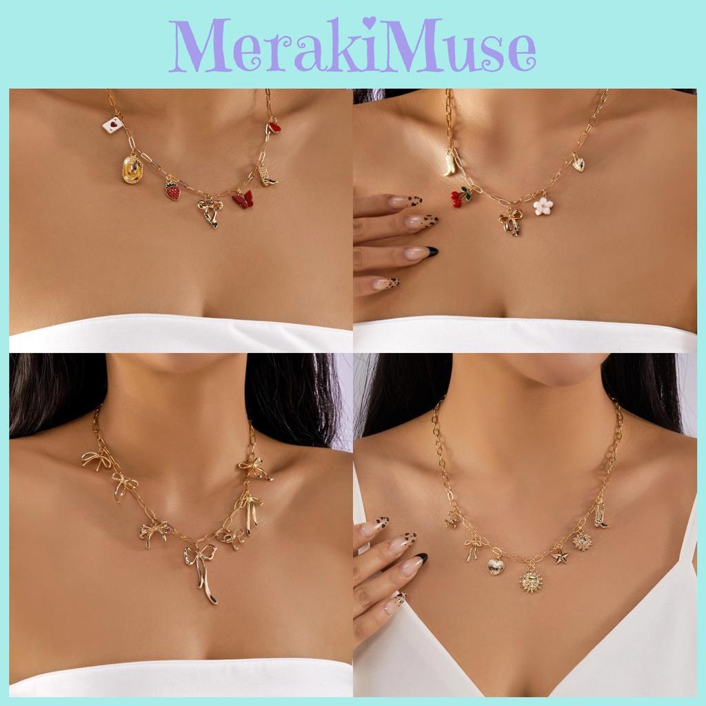 Handcrafted Alloy Necklace With Shell And Cherry Charm For Summer Vacation Wear