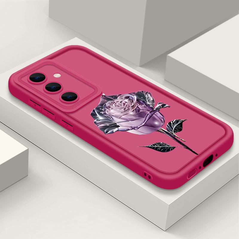 Crystal Rose Floral Print TPU Shockproof Phone Case For Samsung S25 Ultra S24 FE S23 Plus S22 A56 A36 A16 A55 A06 A15 A35 A05 Soft Matte Bumper Cover