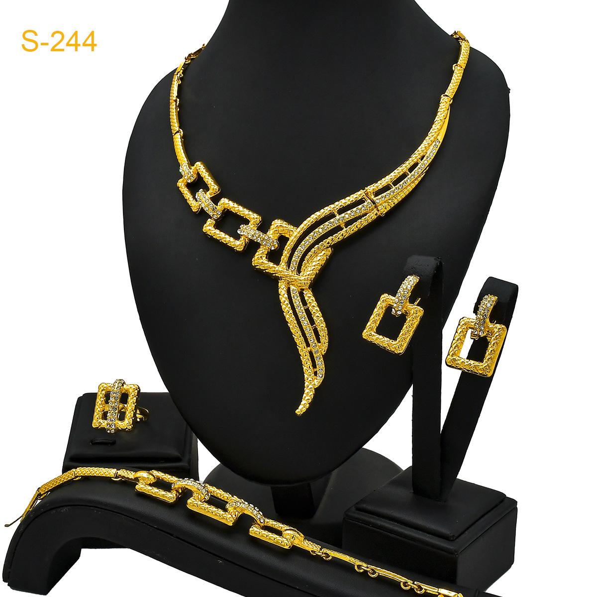 

Dubai 24K Gold Plated Bridal Necklace Ring Earrings Bracelet Four-piece Arabian Women s Wedding Jewelry Set 2026 45CM